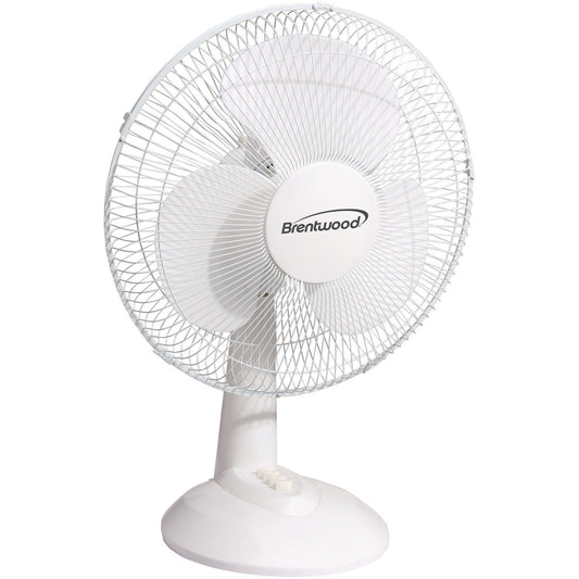 Brentwood Kool Zone F-12DW Oscillating Desk Fan,3-Speed 12-inch,White