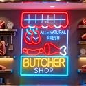 Butcher Shop LED Neon Sign, Butcher Store Home Kitchen Wall Table Light Up Letters Sign, USB Powered Decorative Neon Light 16.1 x 12 In