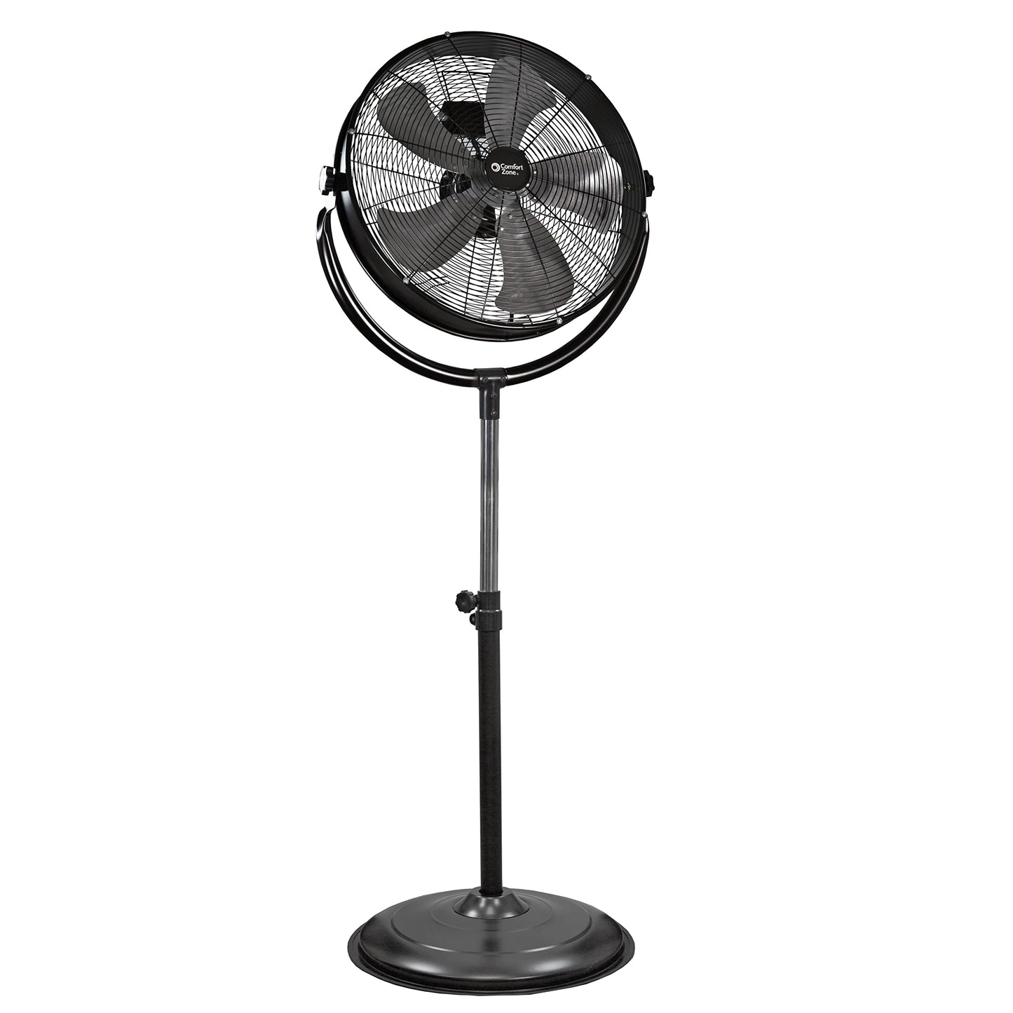Comfort Zone 20-Inch High-Velocity Industrial Pedestal Fan - Heavy-Duty All-Metal Shop Fan with Aluminum Blades, 3-Speed Slim Profile Stand Fan, 180°