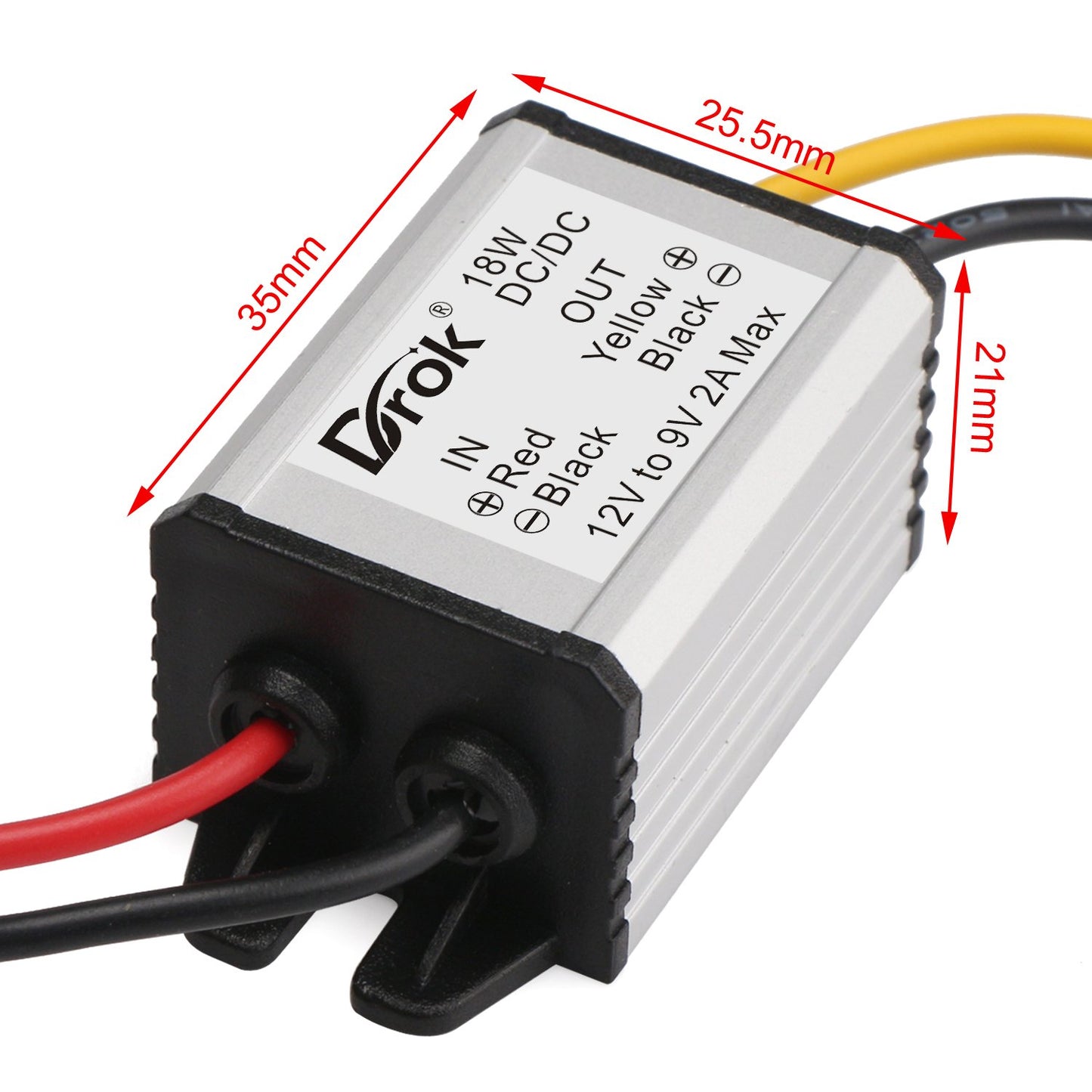 DROK 12V to 9V 2A 18W DC-DC Buck Power Converter Voltage Regulator Transformer Voltage Step Down Power Supply Module Waterproof