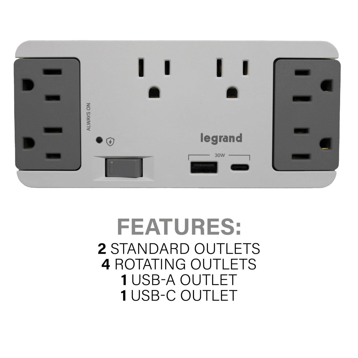 On-Q 6 Outlet Enclosure Surge Protector with One USB-A and One USB-C