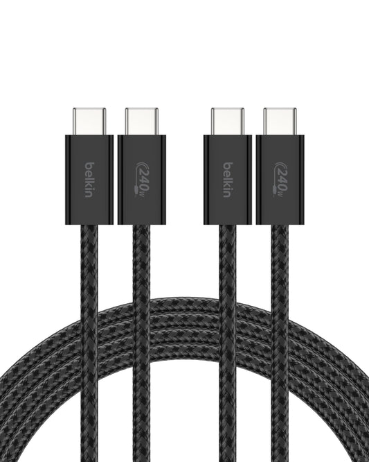 Belkin USB C to USB C Cable 2-Pack, 6.6ft, 240W - Type C Charger, iPhone Charger Cord, Soft, Braided, Flexible for iPhone 17, Galaxy S25, Pixel 10