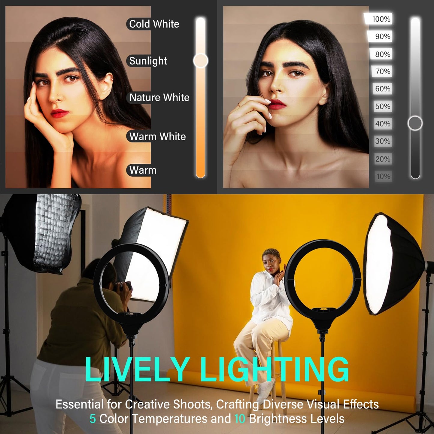 UBeesize 14'' LED Foldable Ring Light with 62'' Tripod Stand, Selfie Ring Light for Video Recording, Live Streaming, TikTok & YouTube, Compatible with