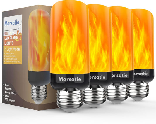 Morsatie E26 Flame Light Bulb Real Flickering Effect, 4 Mode for Home Decor