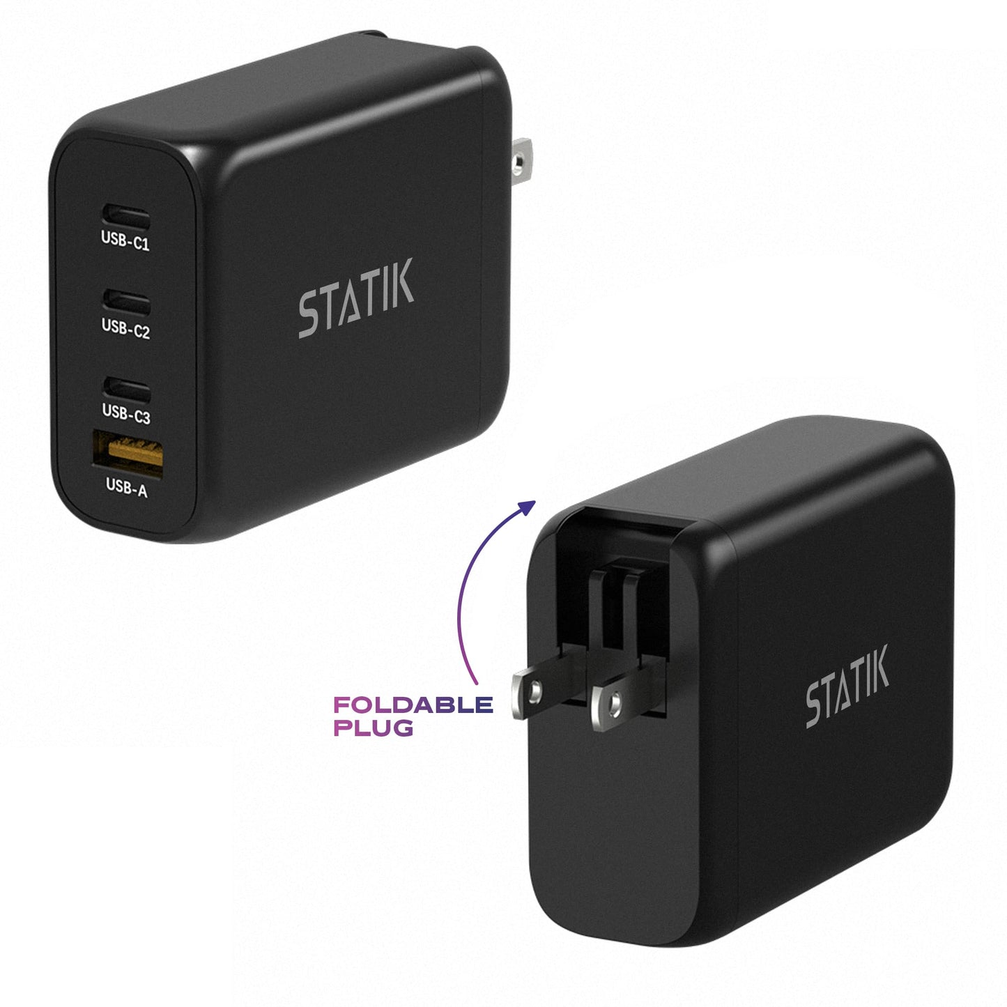 STATIK 100W GaN Charger Super Fast Charger Block USB C - 3 Ports Wall Charger Block Type C Plug Adapter, High-Speed Power Compatible with MacBook Pro