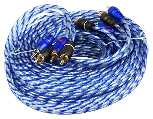 Rockville RTR254 25 Ft RCA Cables for 4-Channel Audio, Twisted Pair, 100% Copper, Split Pin, Noise-Free, Durable Build, for Car Audio and Home Theater