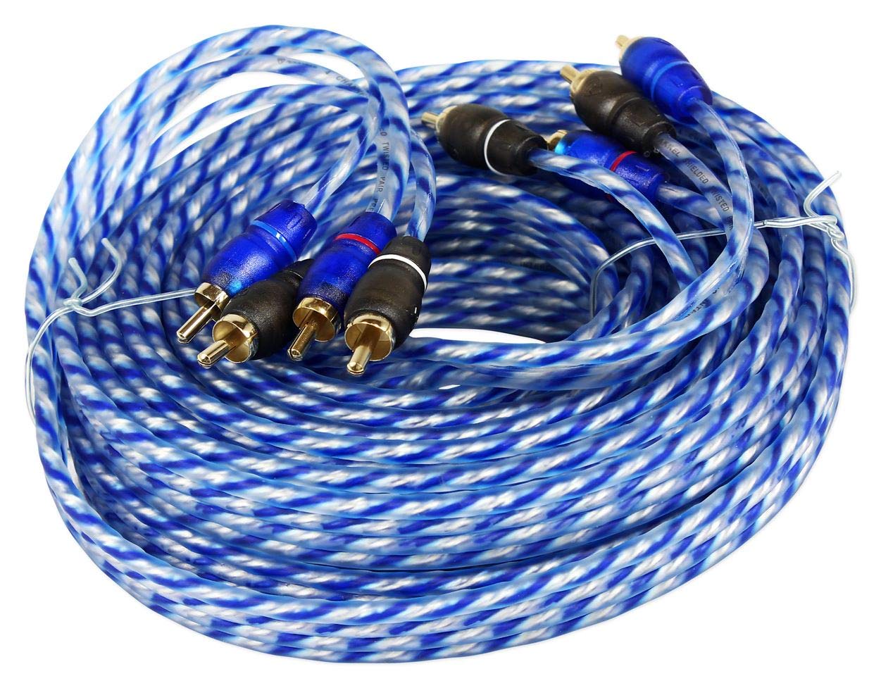 Rockville RTR254 25 Ft RCA Cables for 4-Channel Audio, Twisted Pair, 100% Copper, Split Pin, Noise-Free, Durable Build, for Car Audio and Home Theater