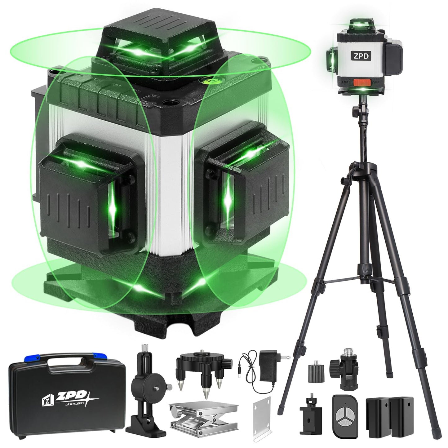 Laser Level, ZPD Laser Level with Tripod, 4 x 360 Self Leveling Laser Measuring Tool Green Lazer Level 16 Line Level Laser 360 Self Leveling