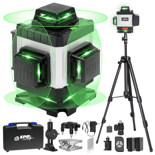 Laser Level, ZPD Laser Level with Tripod, 4 x 360 Self Leveling Laser Measuring Tool Green Lazer Level 16 Line Level Laser 360 Self Leveling