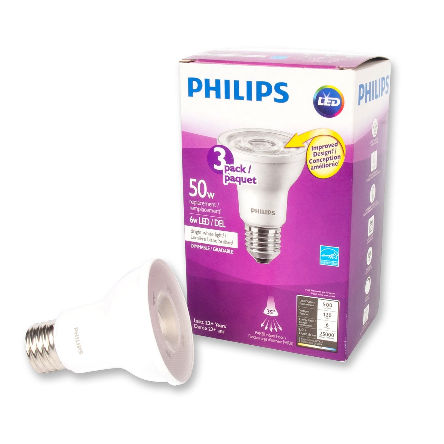 Philips LED 50W PAR20 Bright White SO 3Pk