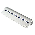 JTD ® USB 3.0 Hub 7-Port Portable Aluminum Charging and Data Hub with 5V 4A Power Adapter 3-Foot USB 3.0 Cable (Silver)
