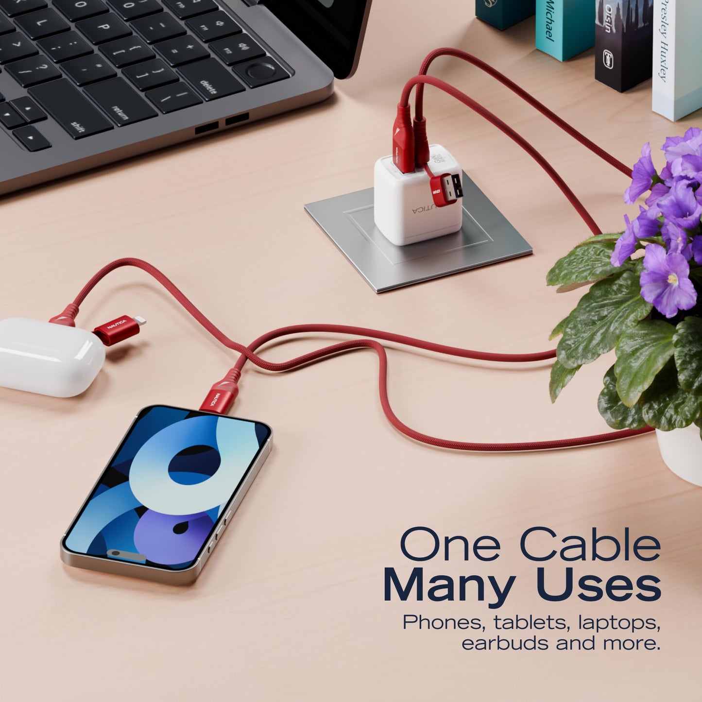 Nautica Urban CB405 100W Fast Charging Cable, USB-C & USB-A to Lightning and Type-C, Compatible with iPhone 17/16/15/14 Series, Samsung Galaxy