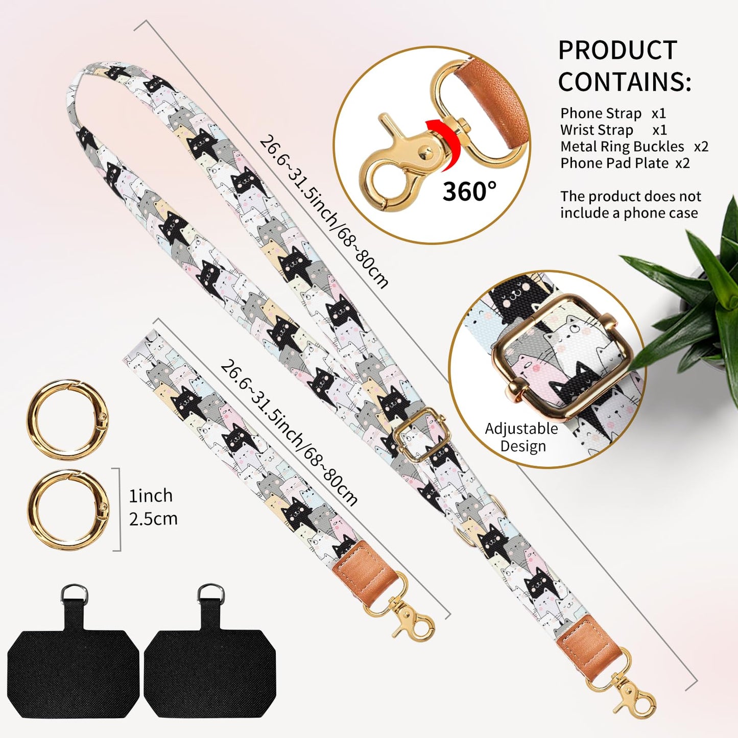 BeauBeast Cell Phone Lanyard Adjustable Crossbody Strap, Cute Universal Phone Neck Wristlet Wrist Strap Patch for Keys Case Accessories Cute Colorful
