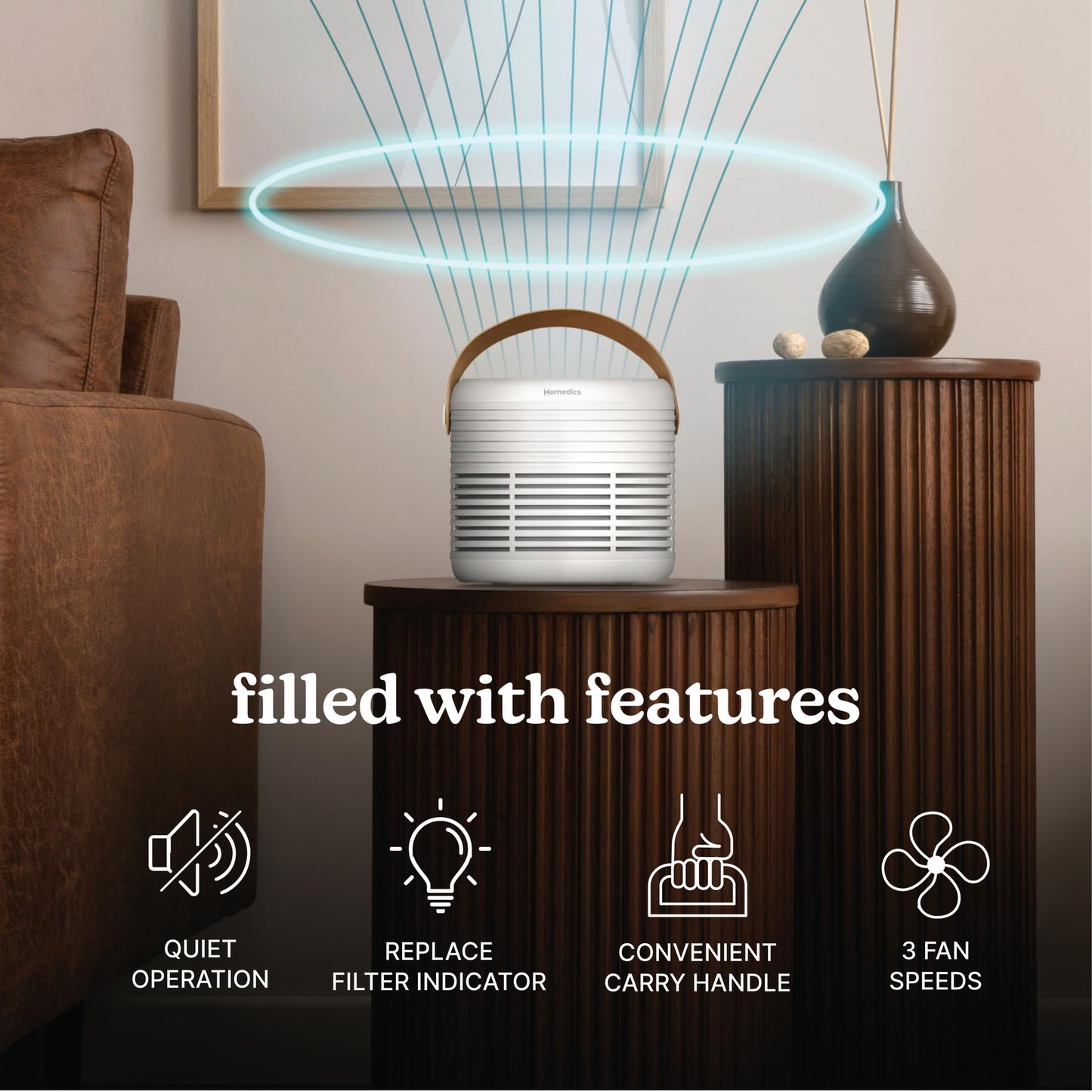 Homedics Air Purifier True HEPA Filter for Medium Rooms up to 447 Sq Ft