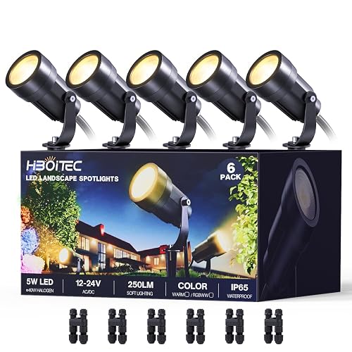 HIBOITEC 5W Low Voltage Landscape Lights, 2900K Warm White Landscape Lighting with Connectors,12-24V AC/DC, Waterproof Landscape Spotlights for Garden