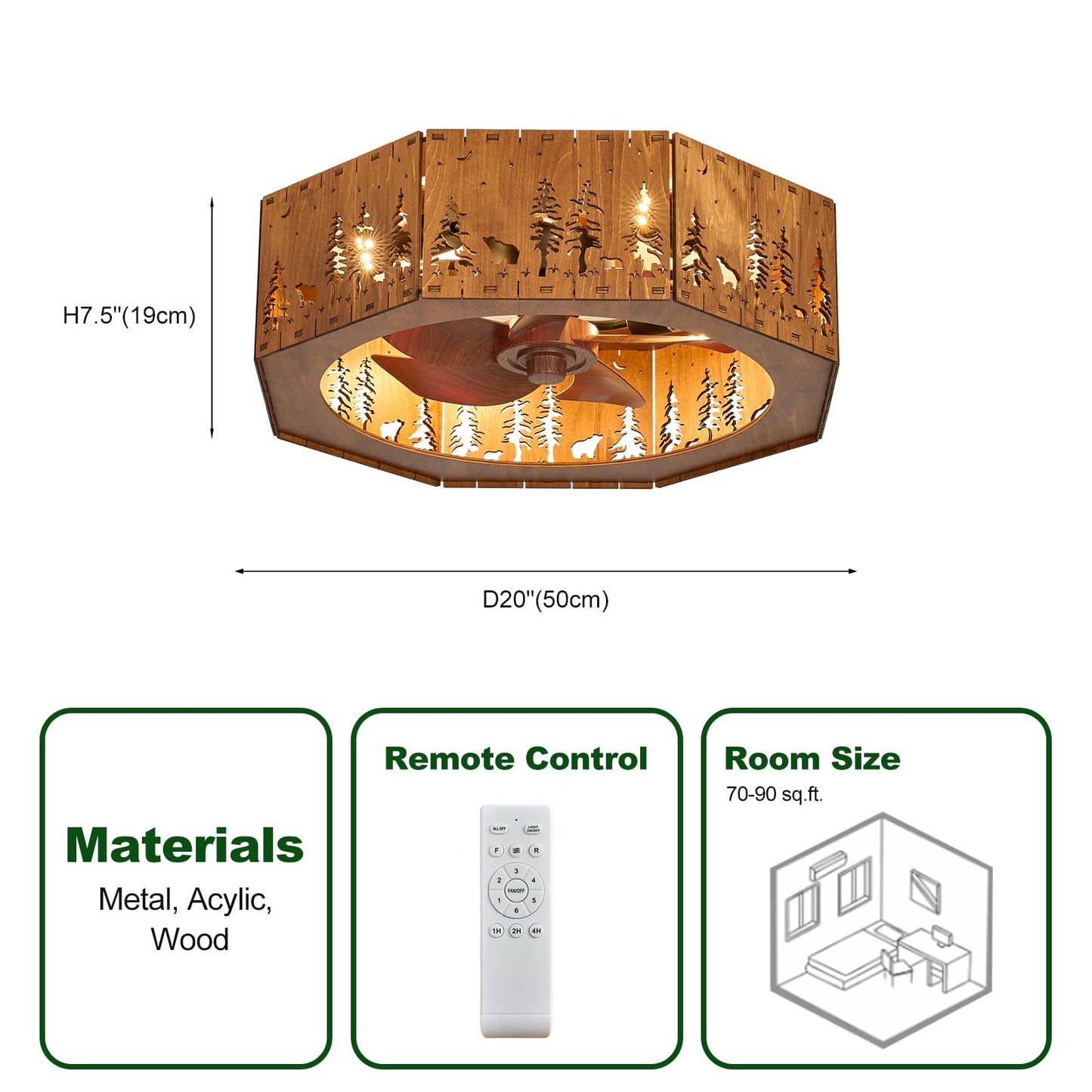 SAYTOP 20 Inch Farmhouse Wood Ceiling Fan with Lights & Remote