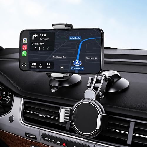 YUHENG Car Phone Holder for Windshield & Dashboard, Lock Suction Cup Phone Mount with 3-Axis 360° Adjustable Arm, Anti-Shake Clamp, Heat Resistant
