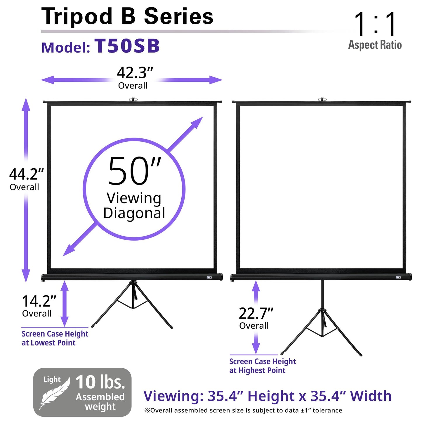 Elite Screens Tripod B, 50-INCH 1:1, Lightweight Pull Up Foldable Stand, Manual, Movie Home Theater Projector Screen, 4K / 8K Ultra HDR 3D Ready, US