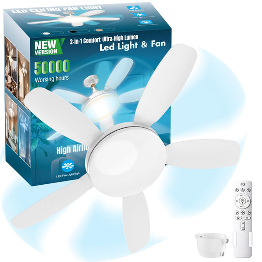 WZZIW 32" Socket Fan Light, 3000 Lumens Small Ceiling Fans with Lights and Remote, E26/E27 Light Bulb Fan with Reversible Motor, Dimmable 3000K-6500K