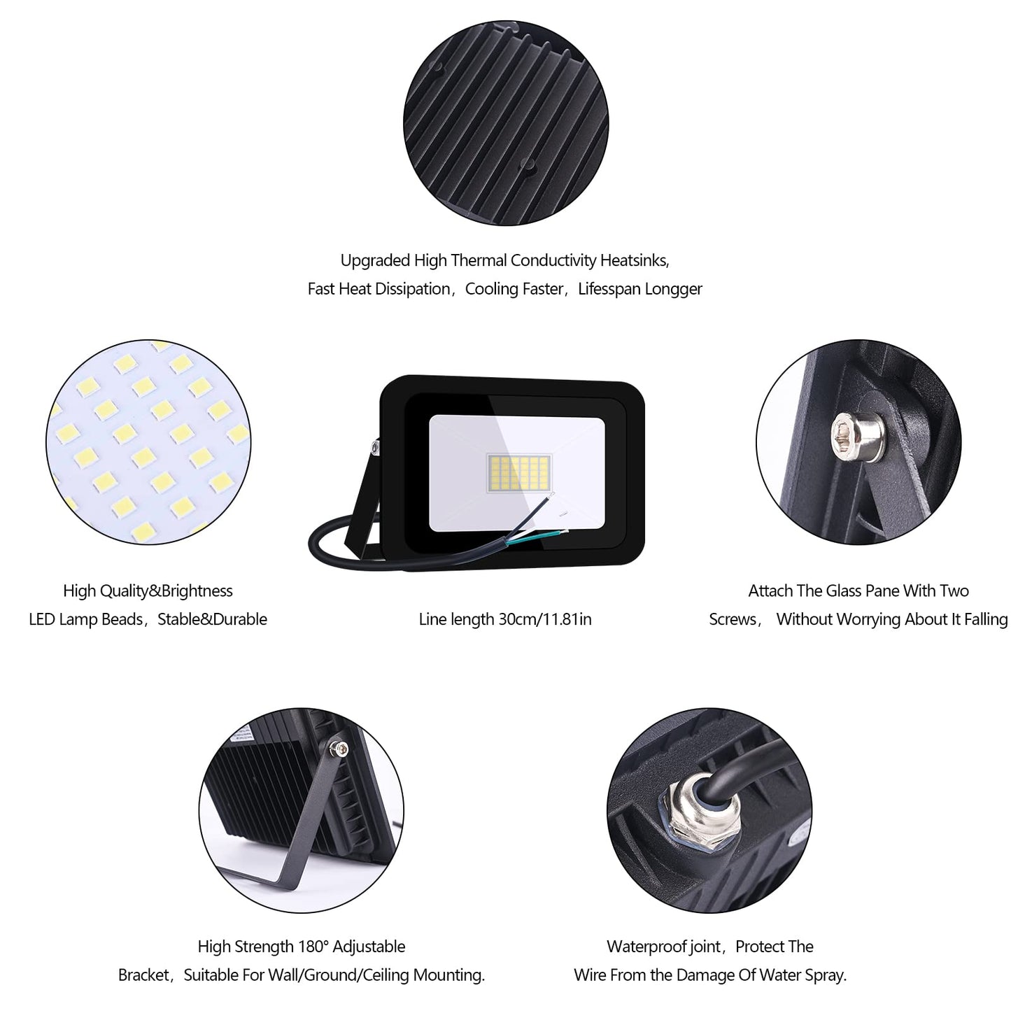 MIHEAL Ultra-Thin 30W Cool White 6000K LED Flood Light Spotlight Led Search Lamp 110V Floodlights for Outdoor Garden Street Square