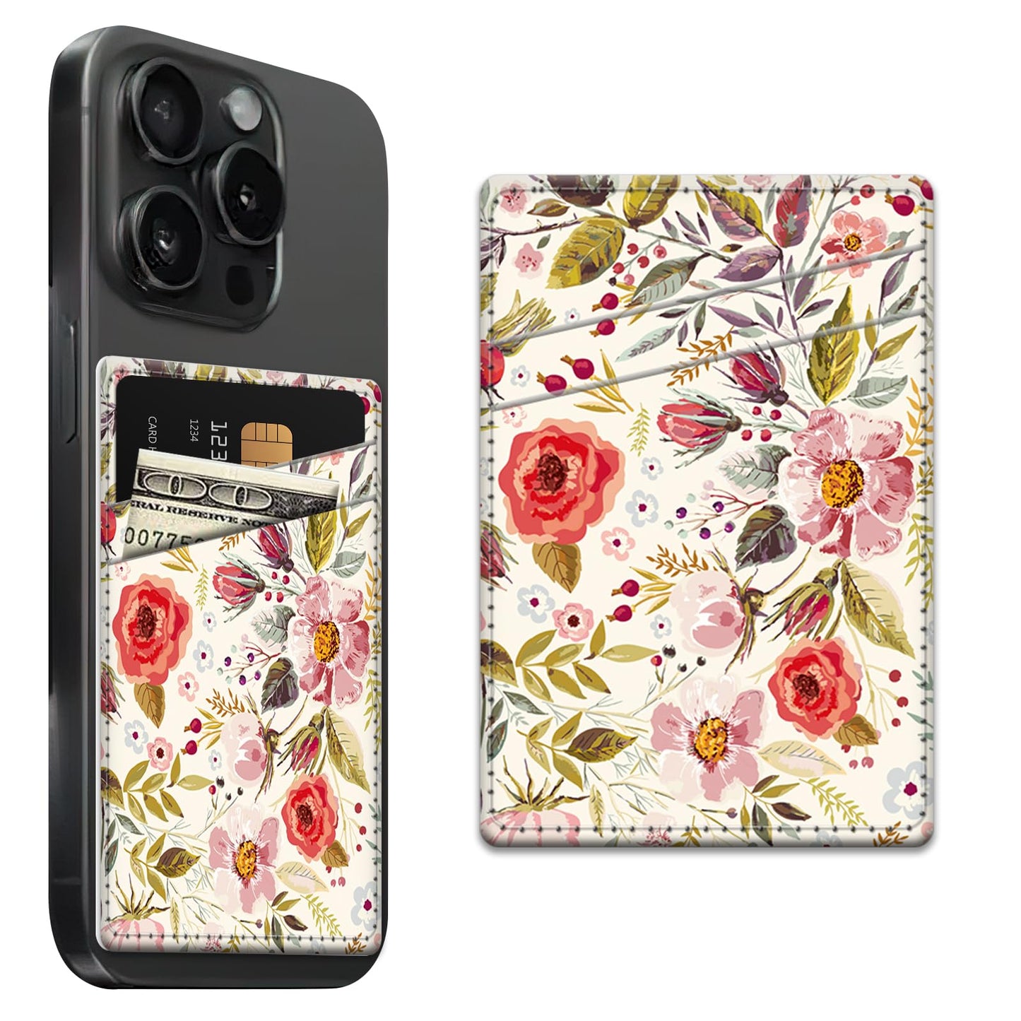 AFYEWKC Phone Card Holder Leather, Dual Pocket Phone Wallet Stick On, Adhesive Cute Credit Card Sleeves for Phone Case Compatible with Most Phones