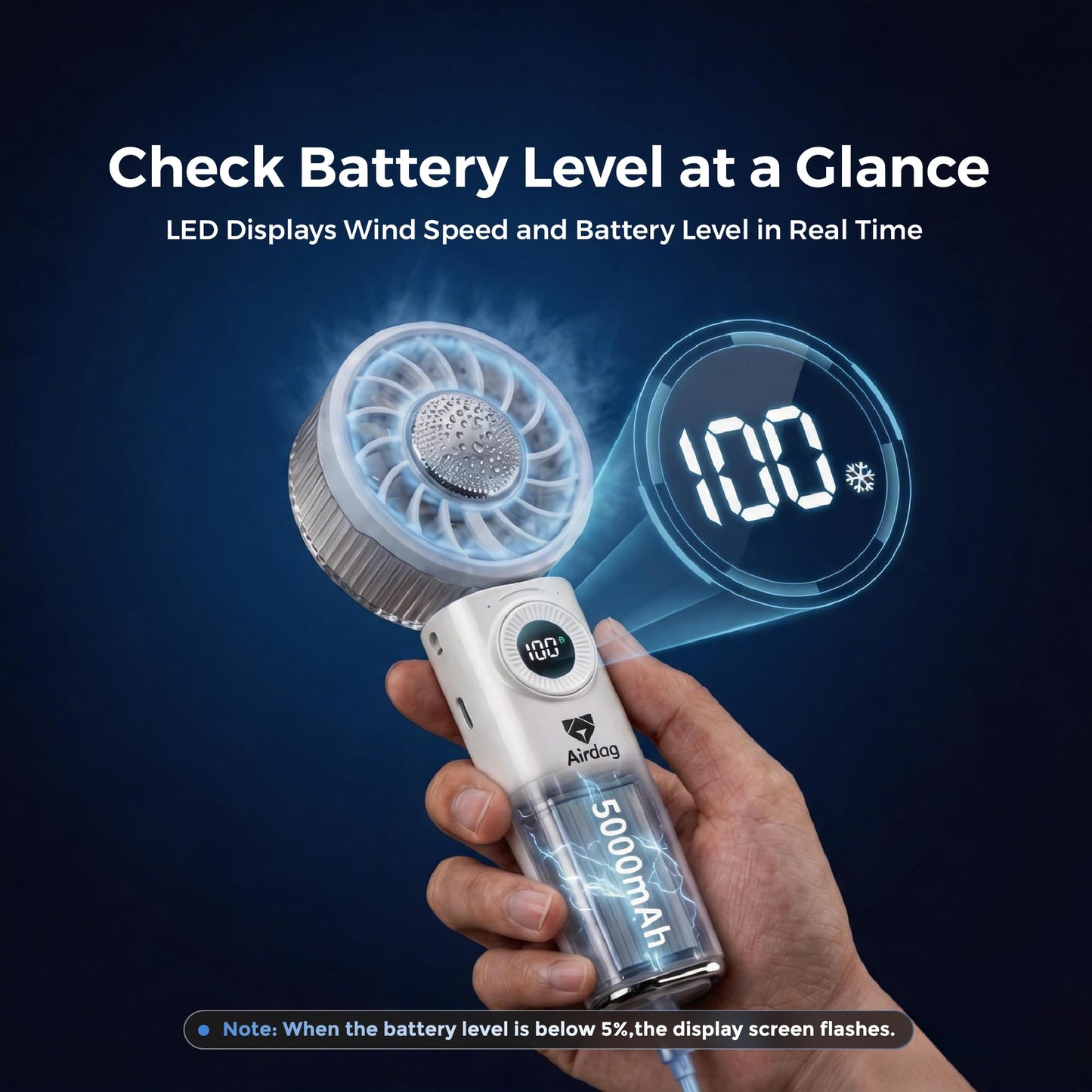 Airdog F200 Handheld Fan with Cooling Ice Function, Portable Fan 100 Speeds