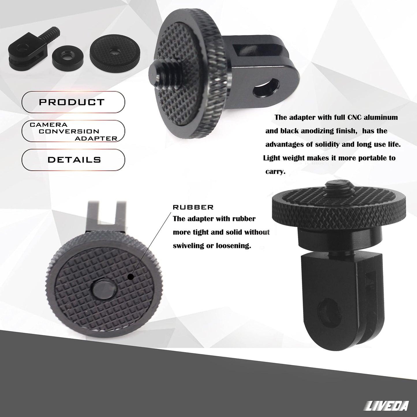 Niewalda Aluminum Camera Tripod Mount Adapter,2pcs ¼-20 Conversion Adapter for Tripod, Suitable for GoPro Hero/Sony/ Insta360 X3/ Sjcam/Action Camera