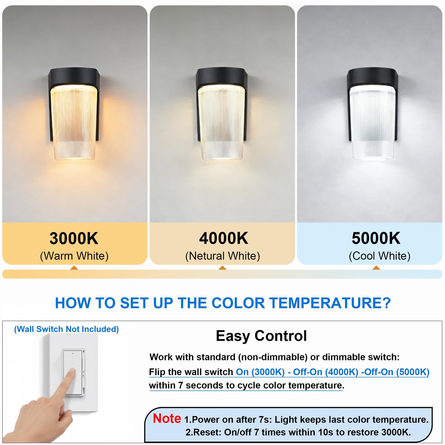 LIT-PaTH LED Jelly Jar Outdoor Wall Lantern, Exterior Porch Lighting Fxiture, 3CCT Selectable 3000K/4000K/5000K, Dimmable, 11W 800 Lumens, Black