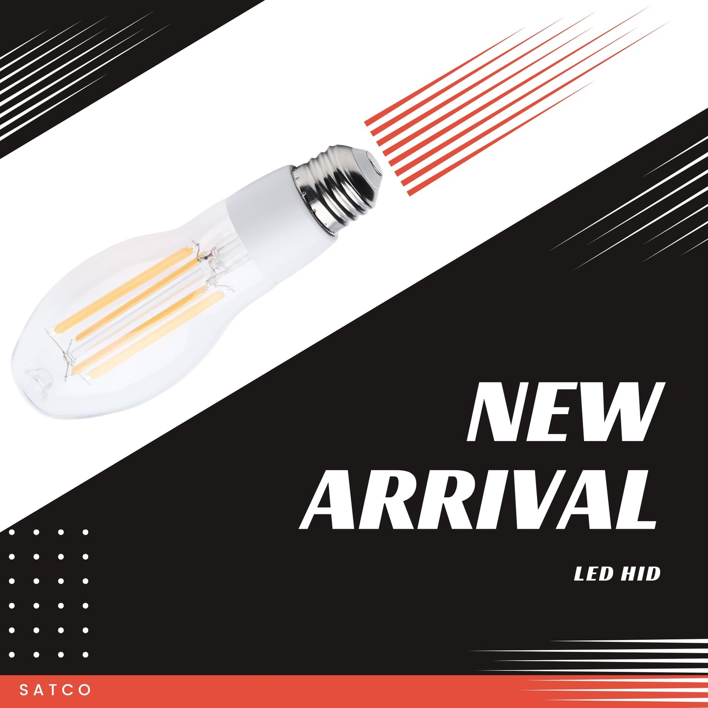 Satco S13180 13.5W LED HID Replacement Bulb, ED17, 2200K Warm Amber, Medium Base (E26), Clear Lens, 120-277V, Ballast Bypass, Enclosed Fixture Rated