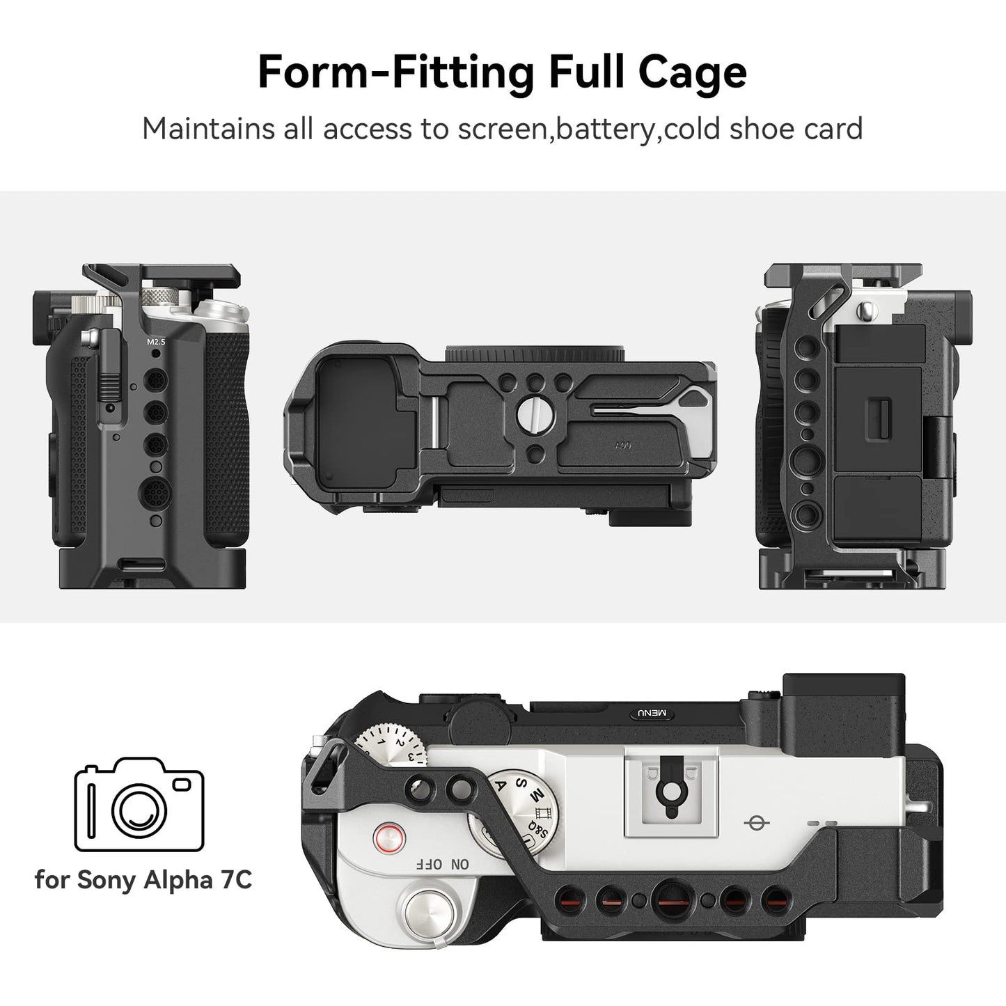 SmallRig A7C Aluminum Alloy Full Cage Camera for Sony A7C, Integrated Cold Shoe, with Quick Release Plate for Arca-Swiss and Locating Holes for ARRI