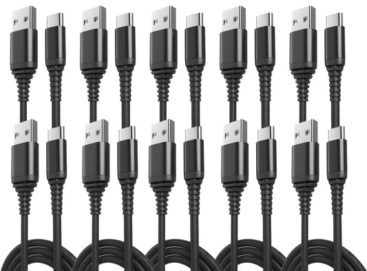 10-Pack USB Type-C Cables [6.6ft | 3A Fast Charge | Braided] - USB-A to USB-C Charger Cord, Compatible with iPhone 15/16/17, Galaxy S25/S24/S23/Z Flip