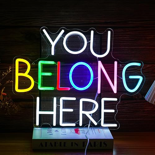 BNEMCEZH You Belong Here Neon Sign Dimmable Colourful LED Neon Light Sign for Wall Decor USB Powered Letters Neon Light for Bedroom Party Classroom