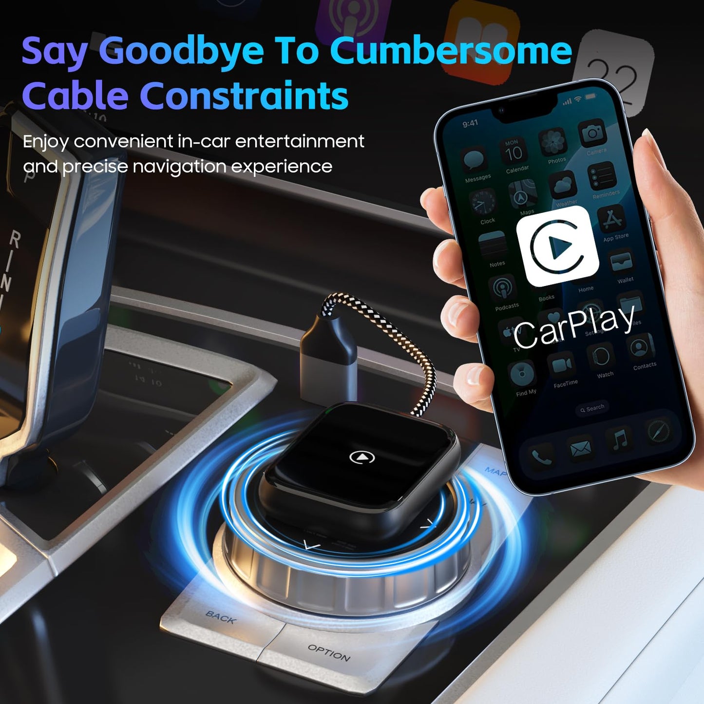 Wireless CarPlay Adapter for Apple iPhone, Convert Wired CarPlay to Wireless, Mini Car Play Dongle w/Plug & Play Bluetooth Connection, 2 USB-A