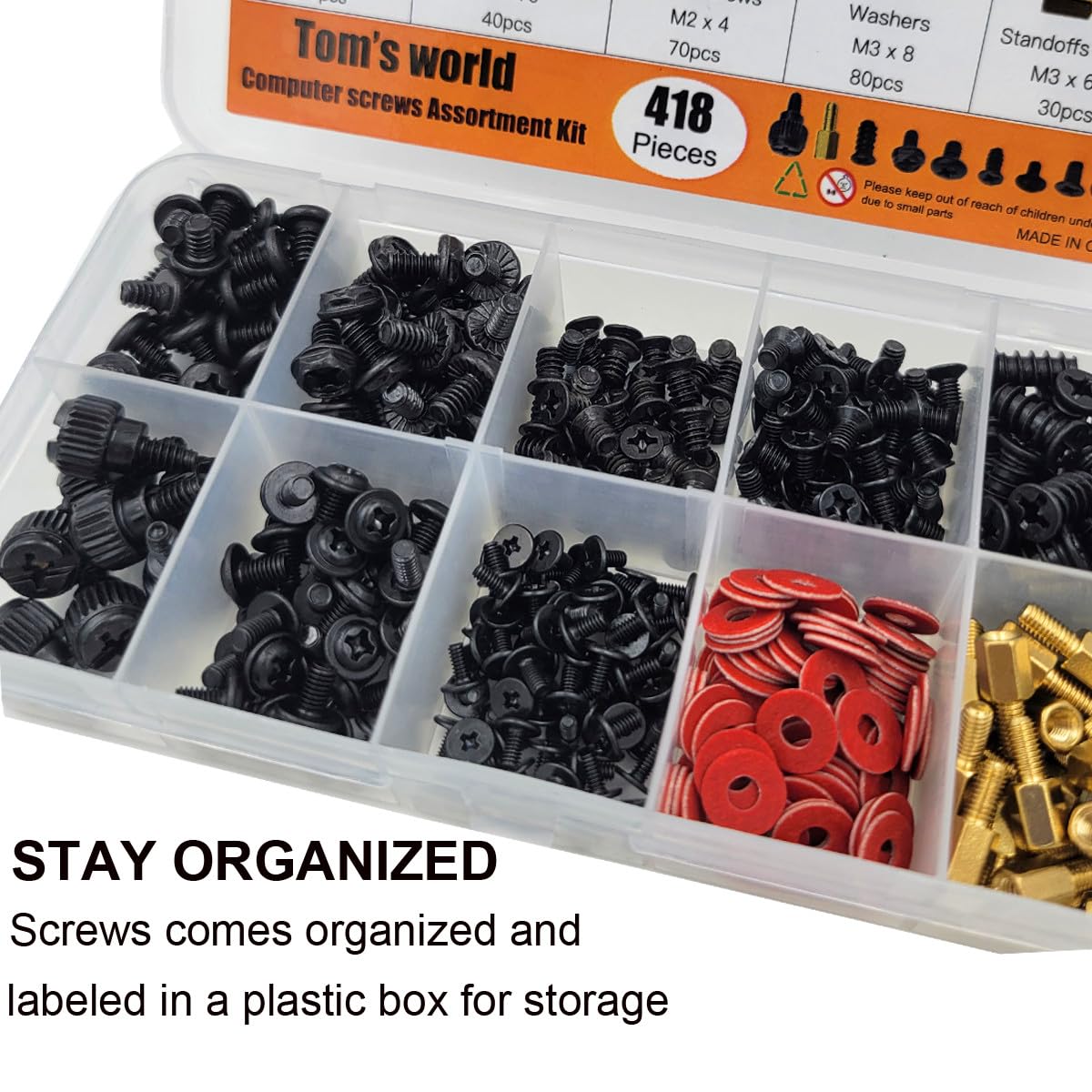 418Pieces Computer Screws Assortment Set Standoffs Screws for Motherboard, HDD,SSD,Cooling Fan,ATX Case,Chassis,Laptop Case Repair