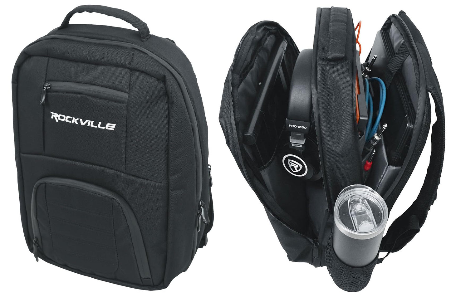 Rockville DJBP24 Rugged DJ Backpack, 11 Compartments, Fits Two 17" Laptops, YKK Zippers, Waterproof Track, Rubber Feet, for DJs, Musicians, and