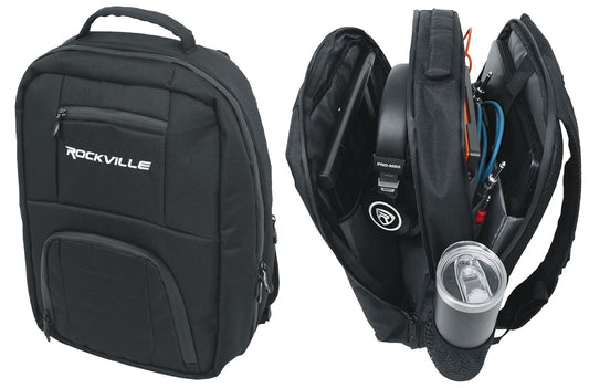 Rockville DJBP24 Rugged DJ Backpack, 11 Compartments, Fits Two 17" Laptops, YKK Zippers, Waterproof Track, Rubber Feet, for DJs, Musicians, and