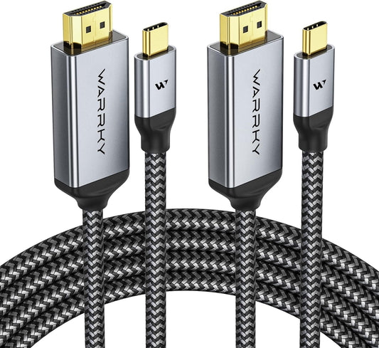 Warrky 4K 60Hz USB C to HDMI Cable 6ft 2Pack [Anti-Interference Gold-Plated Plugs] Aluminum Type-C to HDMI 2.0 Cord, Thunderbolt 3/4/5 Compatible