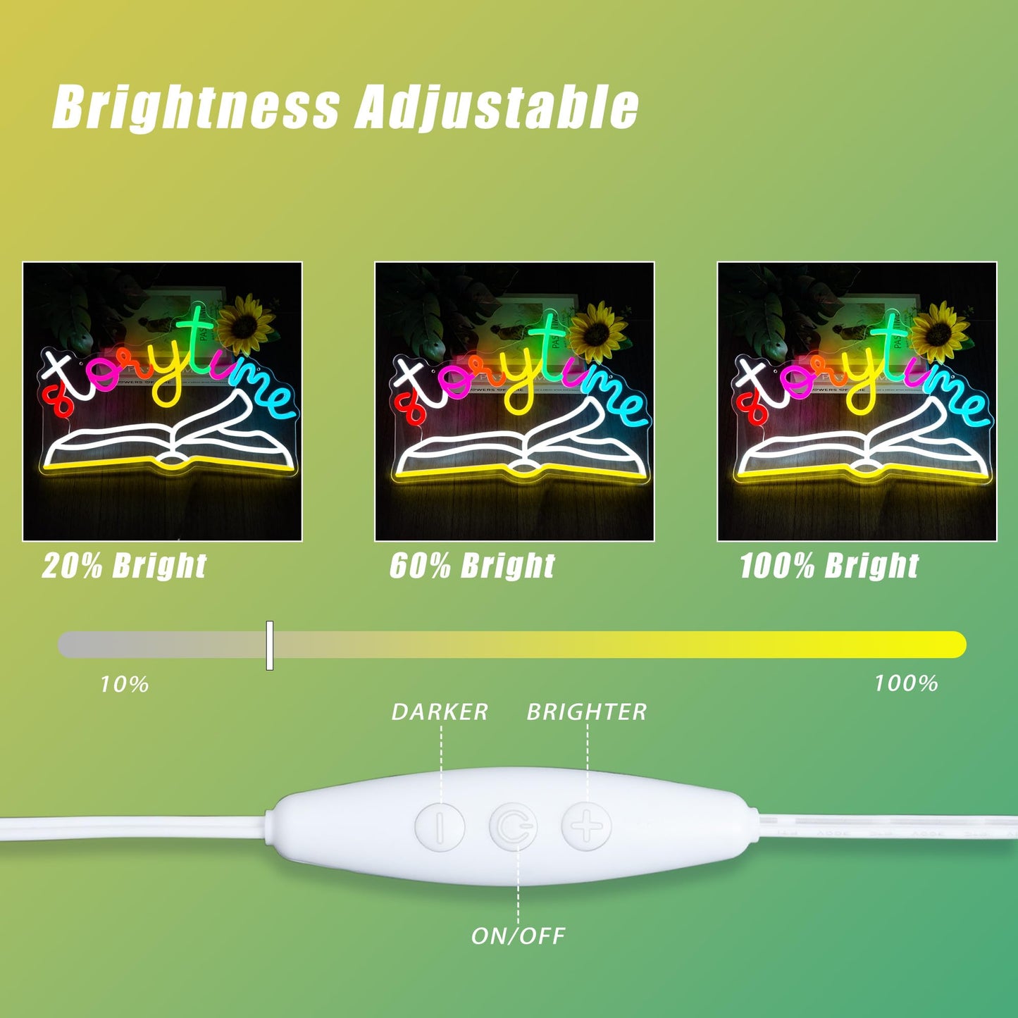 Storytime Neon Sign Book Neon Light for Kids Room Decor, Dimmable USB Powered Classroom Lights for Children Bedroom, Bookshelf, Reading Corner Décor