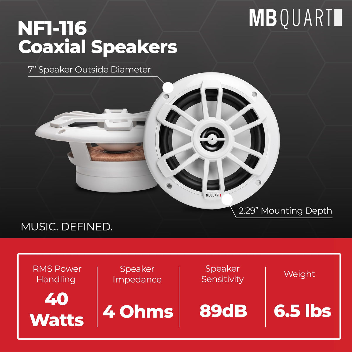 MB Quart Nautic 6.5 Inch Waterproof Marine Speakers, White Pair
