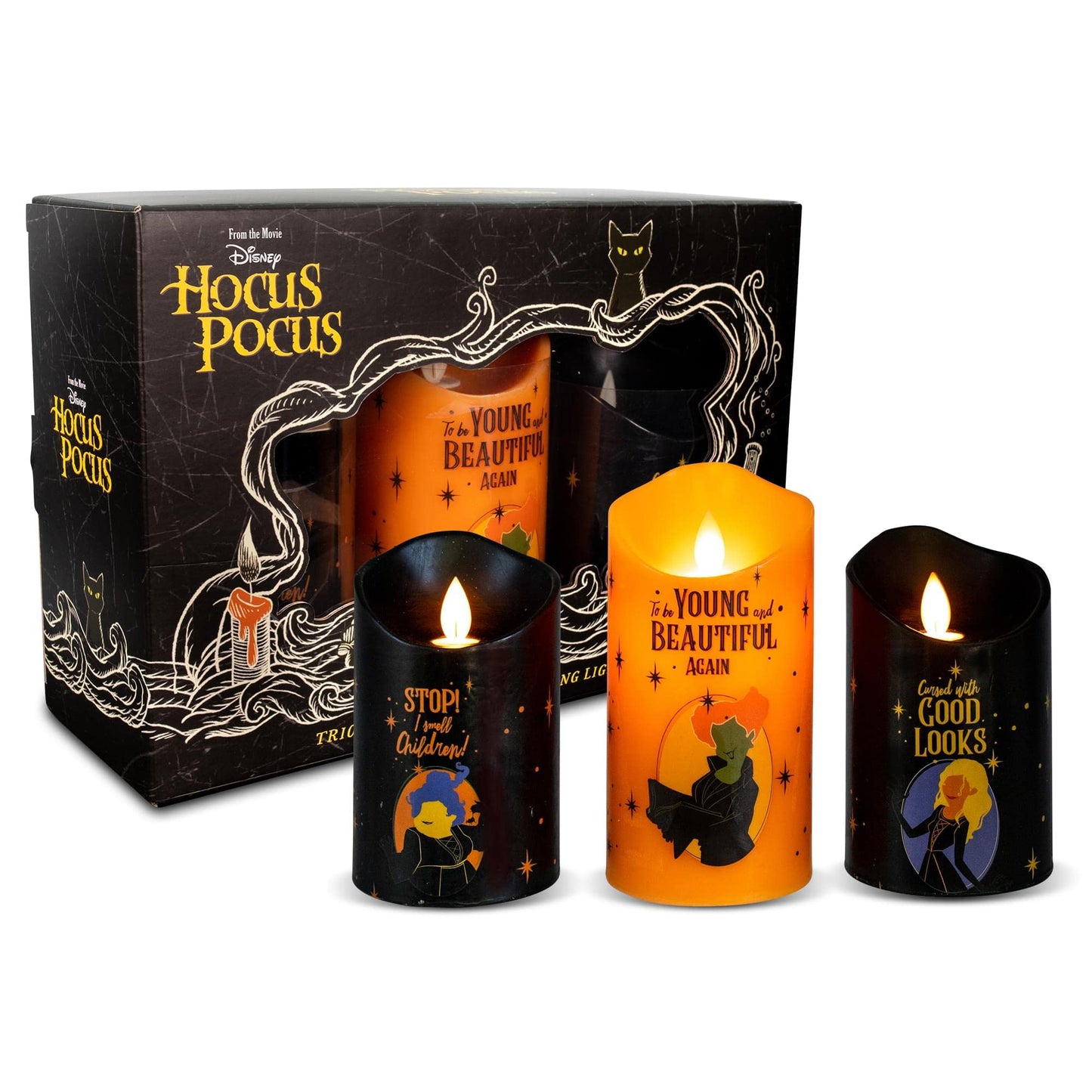 Disney Hocus Pocus Set of 3 LED Flickering Flameless Candles With Automatic Timers | Officially Licensed Collectible