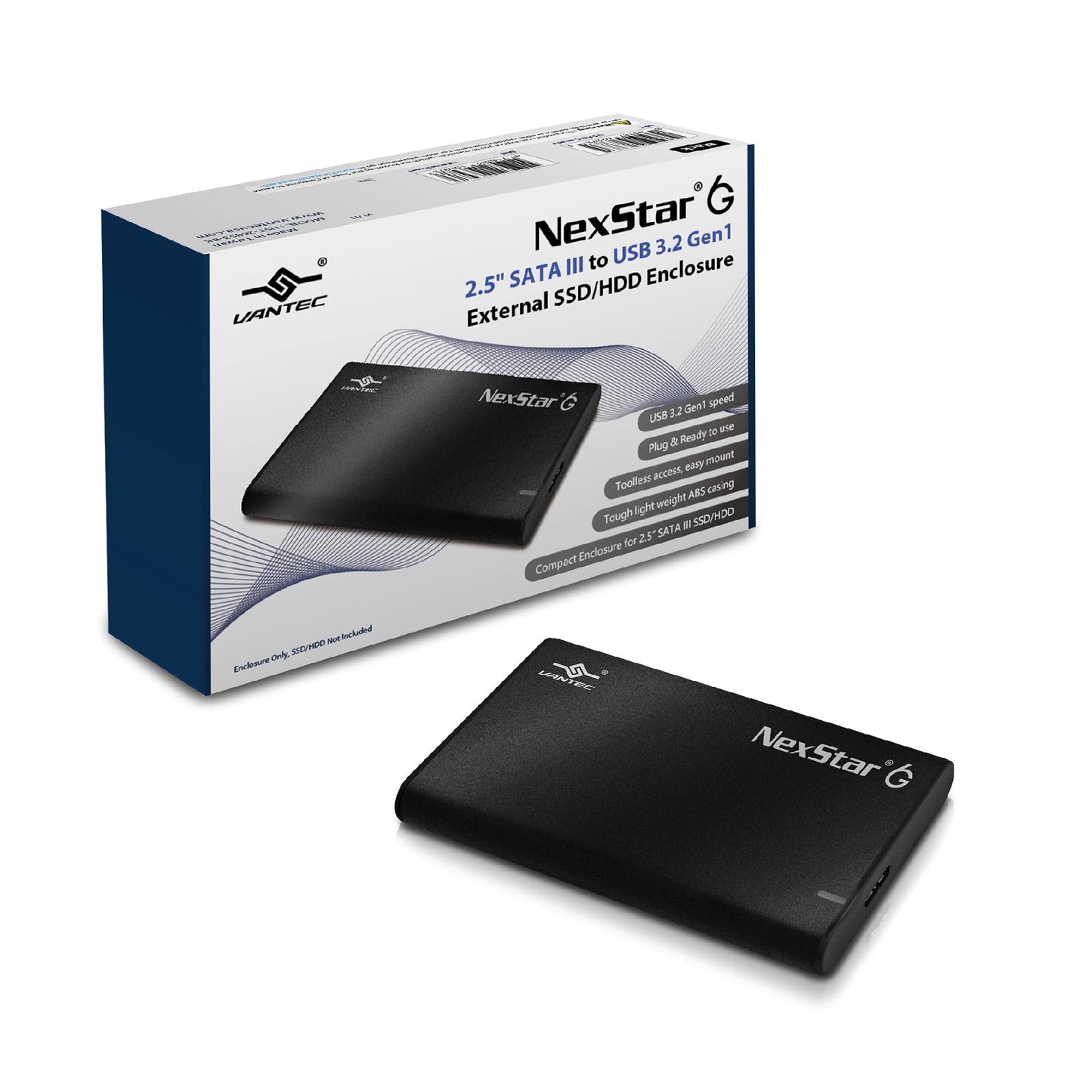 Vantec NexStar 6G, 2.5” SATA III to USB 3.2 Gen1 External SSD/HDD Enclosure, ID: Black (NST-268S3-BK)