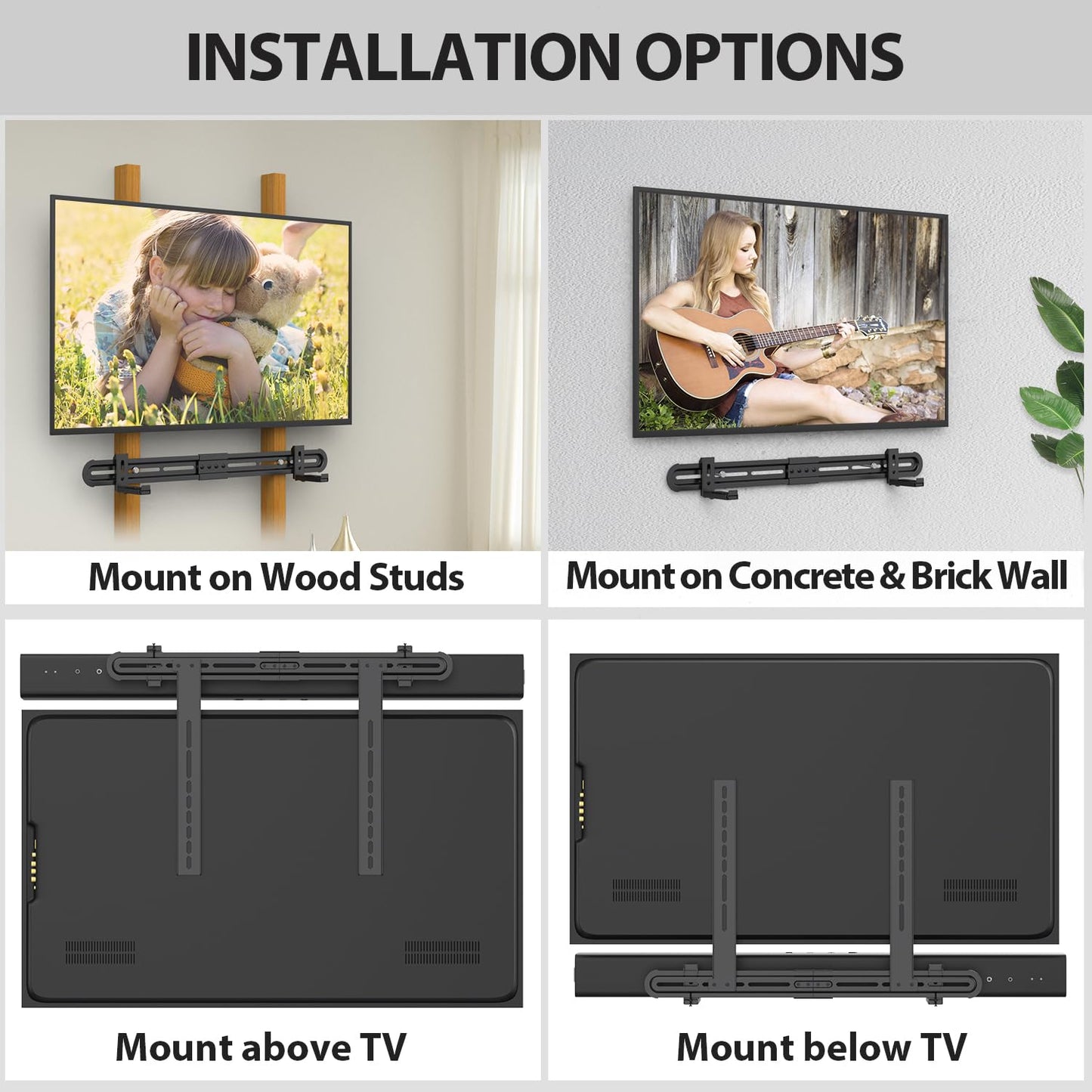 USX MOUNT Universal Soundbar Mount, Sound Bar TV Bracket for Soundbar with Speaker, Fits 2 Installation Options, Removable No-Slip Base Holder Extends