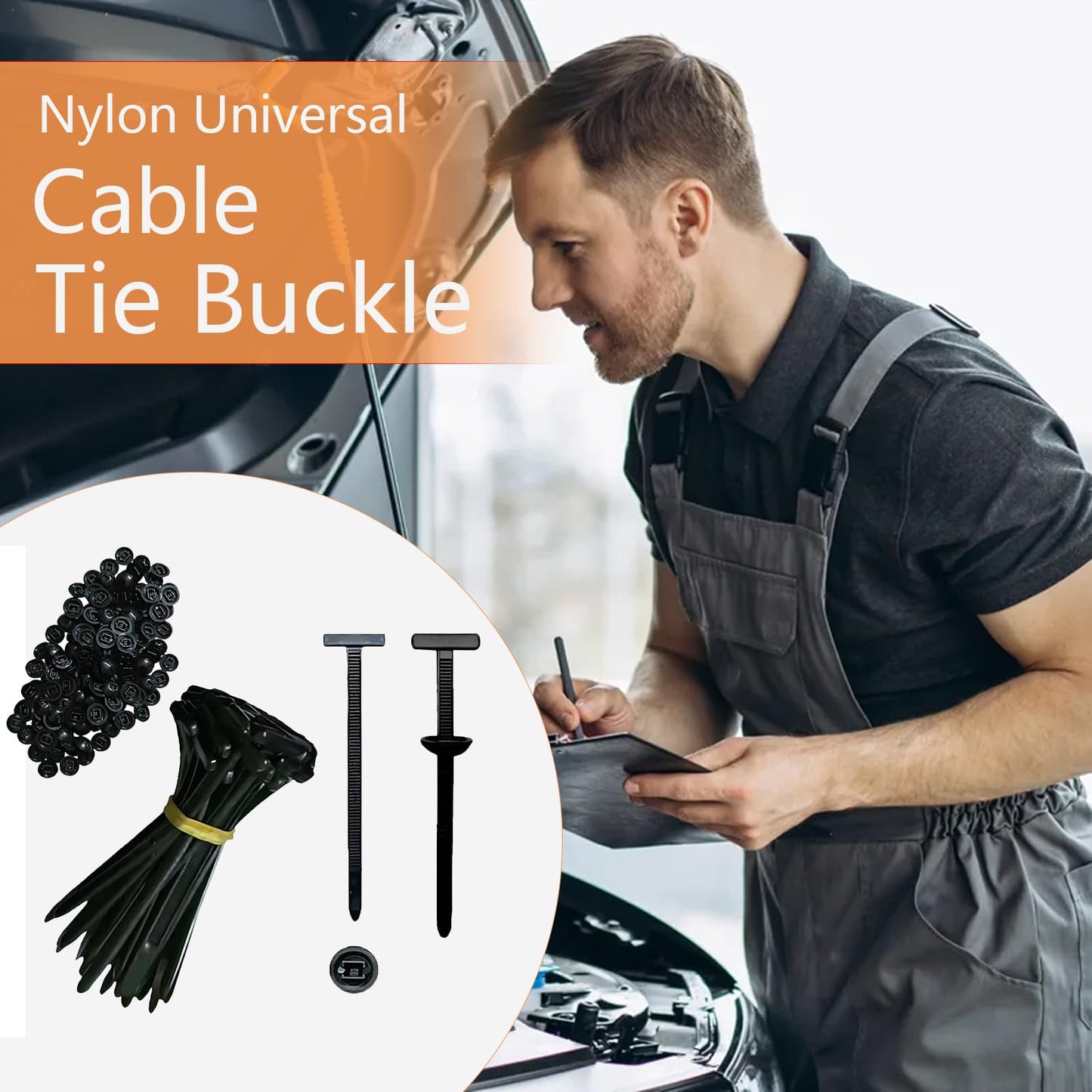 100Pcs Nylon Universal Cable Tie Buckle-Heavy Duty Self-Locking Zip Ties Holder,Multipurpose Plastic Cable Ties Tool, UV Resistant Zipties High
