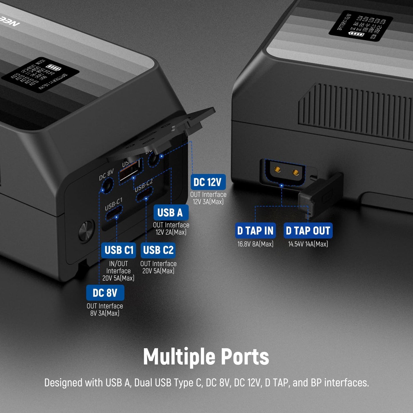 NEEWER Mini V Mount Battery PS099EP, 6800mAh 99Wh V Lock Battery with Two Way 100W PD Fast Charging, Dual USB C/D Tap/BP/USB A/Dual DC/OLED Screen