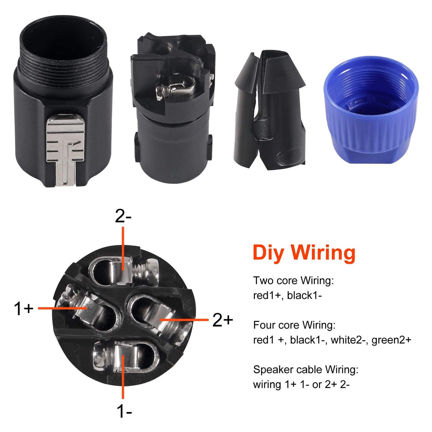 ACEIRMC 4-Pole 4Pin NL4FC Connector Ohm Plug Speaker Audio Cable Plug Adapter Compatible with Neutrik Speakon NL4FC, NL4FX, NL2FC (5pcs Orange + 5pcs