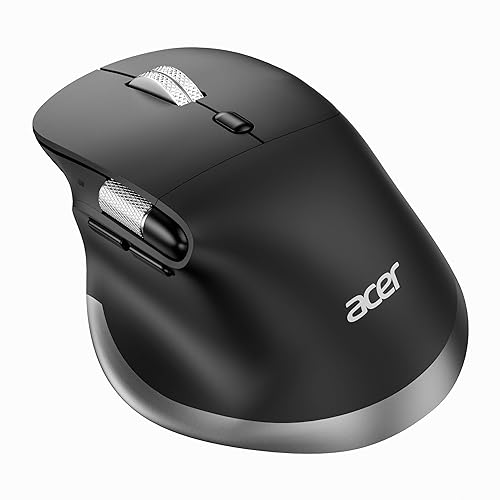 acer Ergonomic Mouse Wireless Rechargeable with Side Scroll (BT5.2+2.4GHz), Bluetooth Computer Mouse for Laptop, Medium to Large Sized Hands, Office