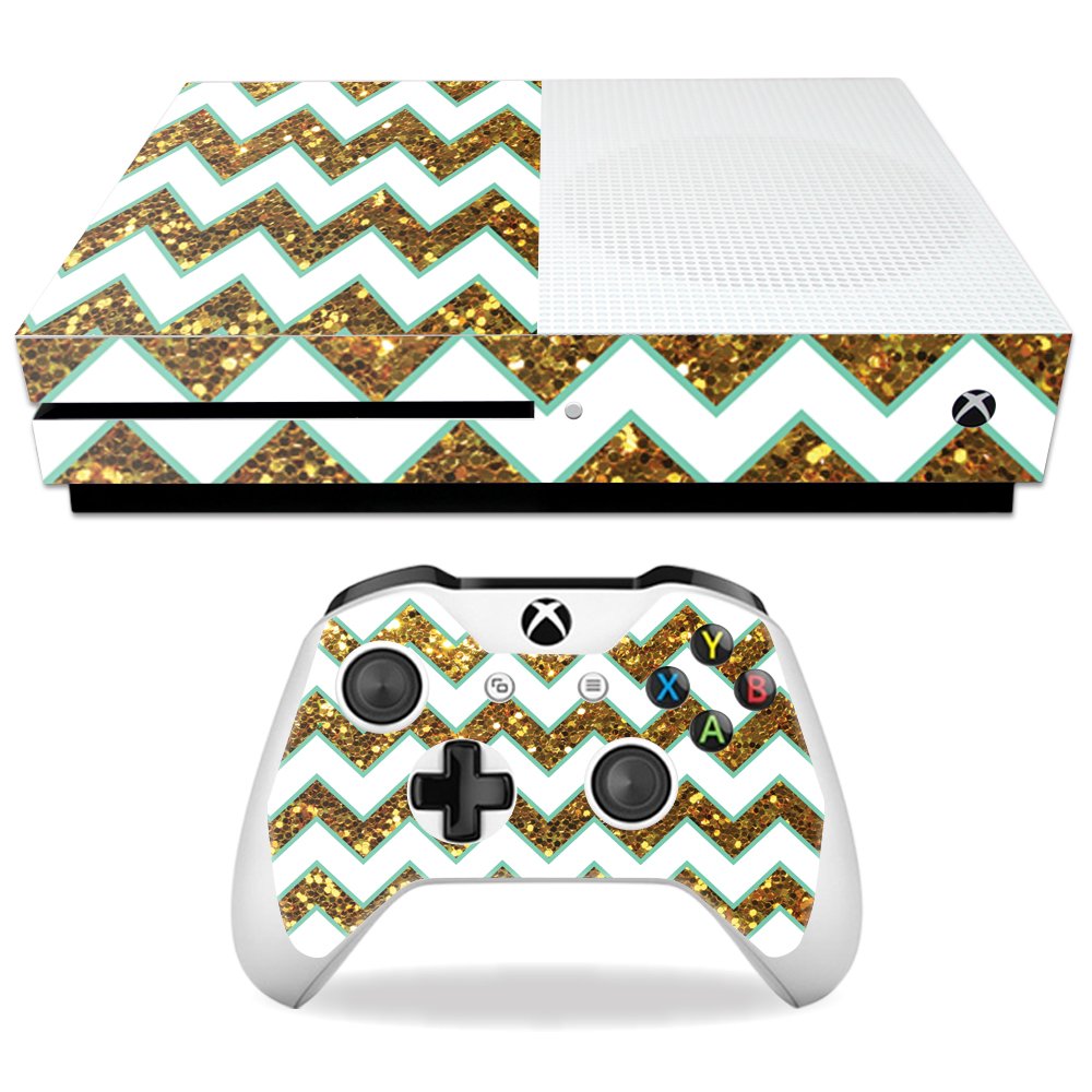 MightySkins Skin Compatible with Microsoft Xbox One S wrap Cover Sticker Skins Glitter Chevron