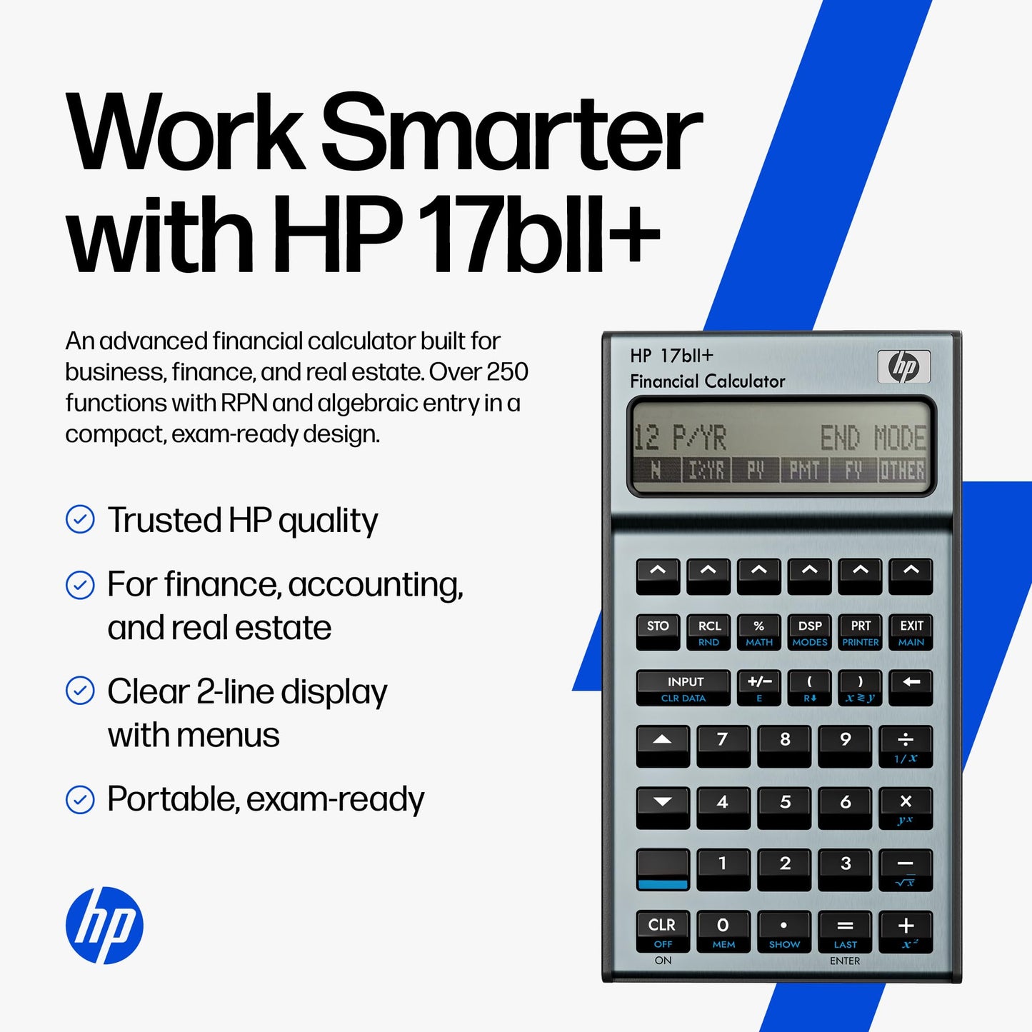 HP 17bII+ Financial Calculator - 250+ Professional Functions for Business, Finance & Accounting - RPN, Algebraic Entry, College Math Solver, 2-Line
