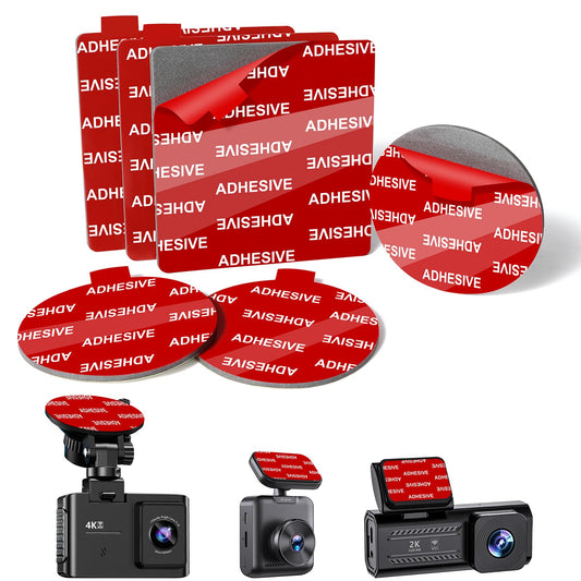 ILKCC 6Pcs Dash Cam Adhesive Pads [2mm, 2.83" Sq & 2.2" Rd] - Strong Heat-Resistant Sticky Tape for Car Dash, Windshield, GPS & Suction Cup Mounts