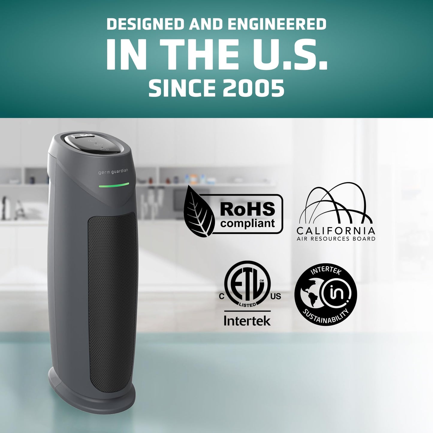GermGuardian HEPA Indoor Large Room Air Purifier for Home - Pet Dander, Dust, Pollen, Smoke, and Odors in Bedroom, Office, and Kitchen - Air Quality